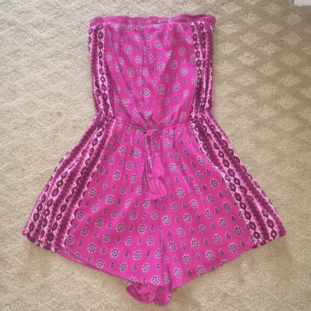 Pink strapless Hollister romper